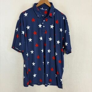 Hreski Polo Shirt Mens XXL Performance Lightweight Stars AOP Preppy Golf
